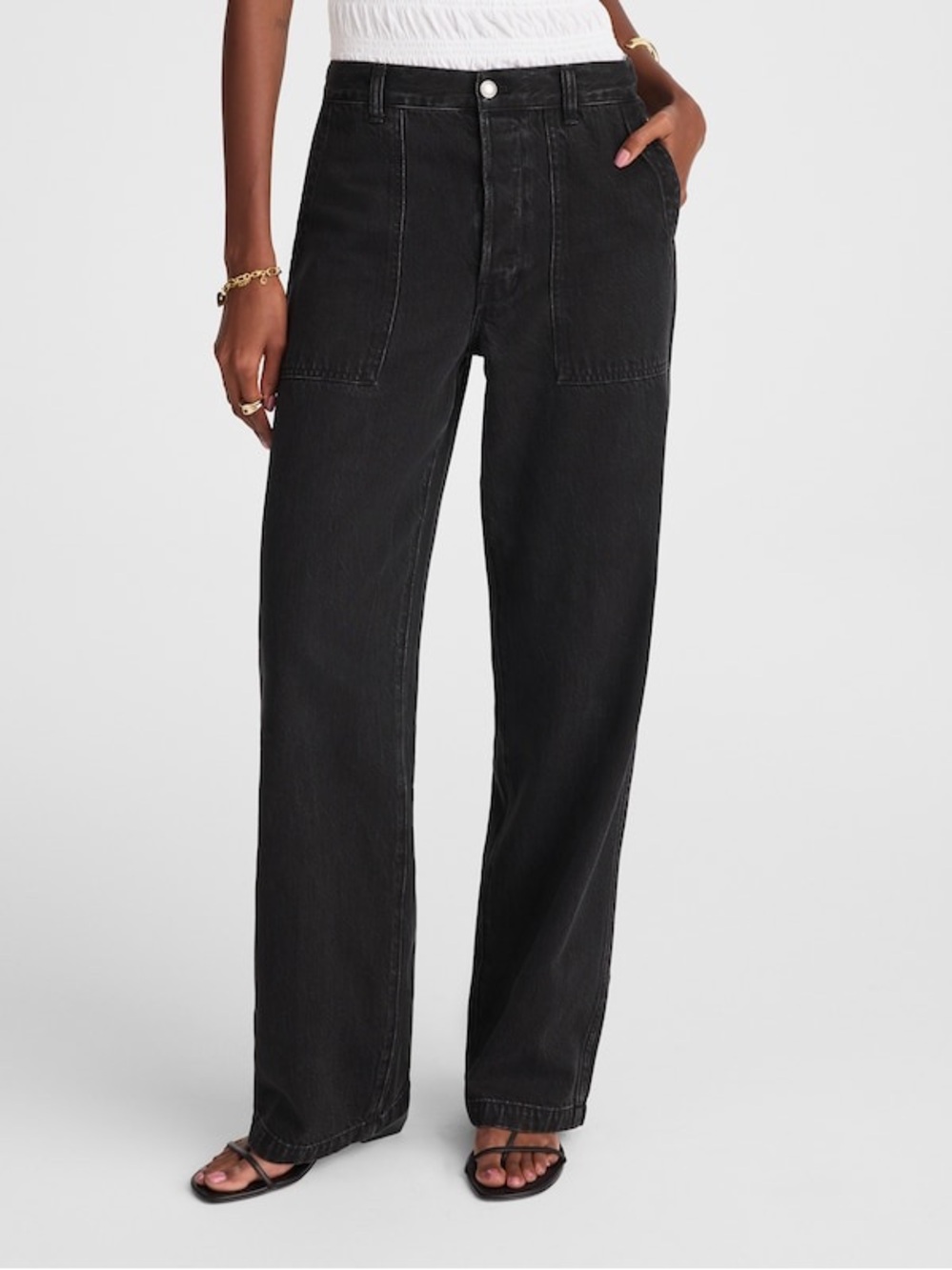 Madewell The Low-Slung Baggy Jean in Airy Denim Candice Wash Low Rise Black